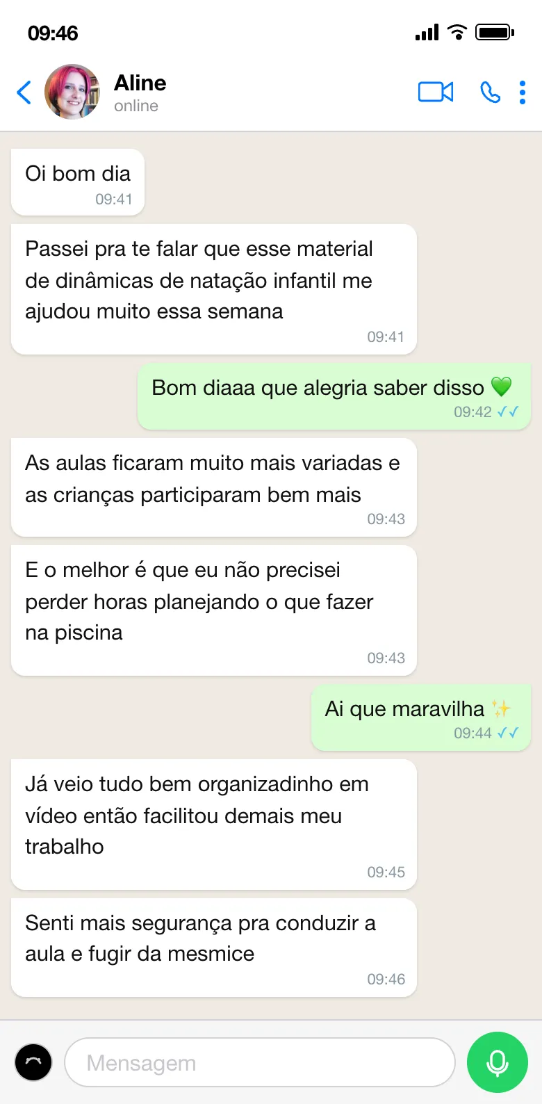 Depoimento de Aline no WhatsApp